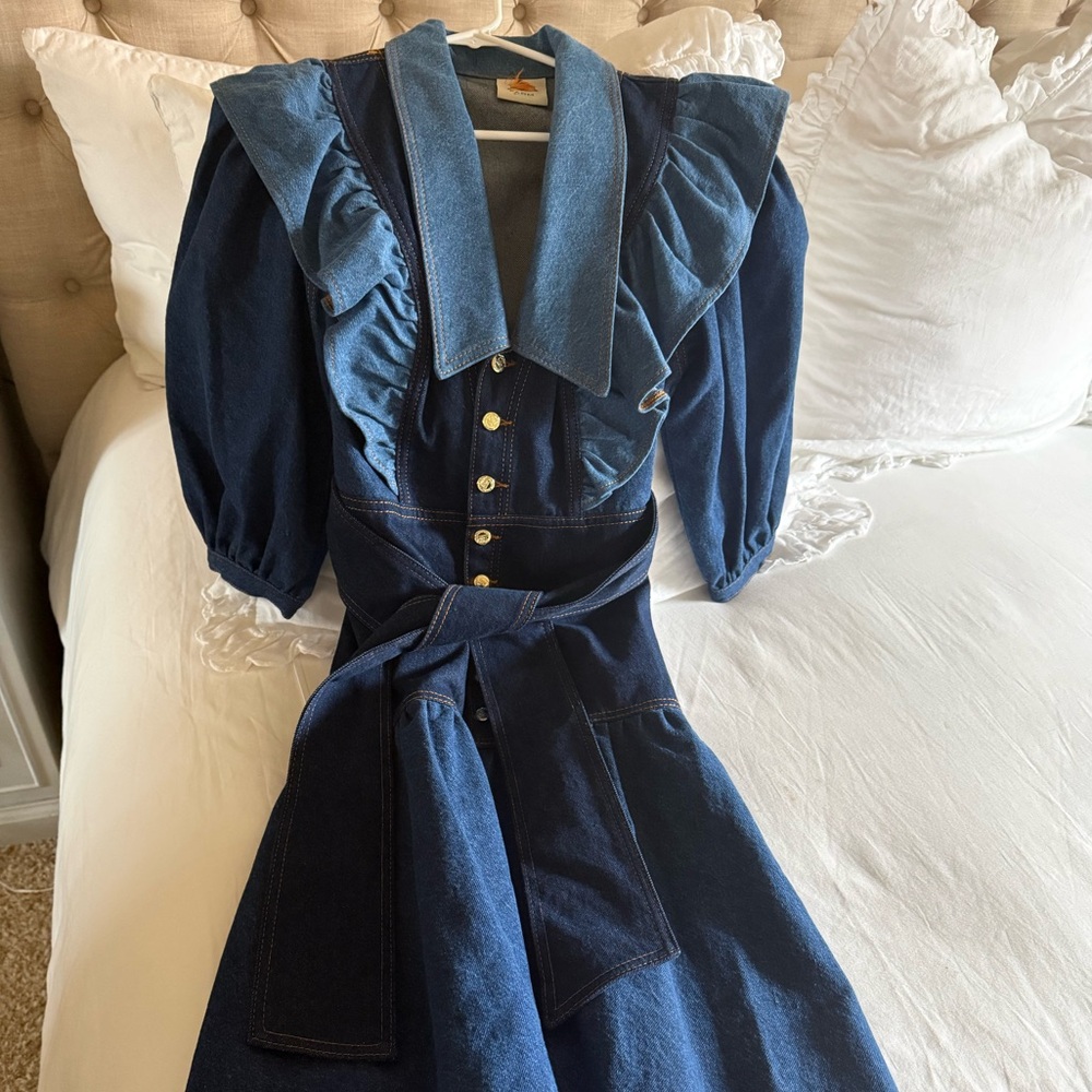 Farm Rio Patch Denim midi dress